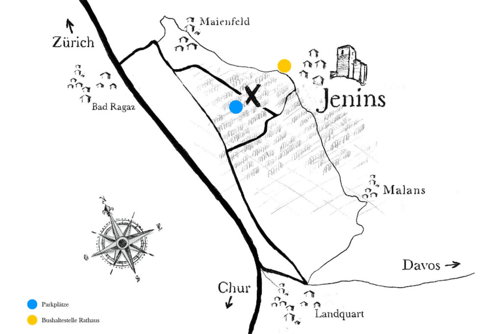 Lage des Saliser Rebbergs des Schlegel Weinguts zur alten Post in Jenins.