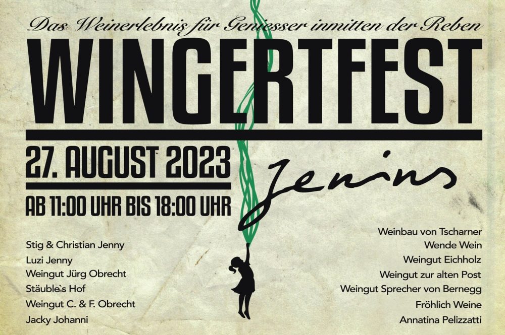 Flyer Wingertfest 2023, 27. August von 11 bis 18 Uhr in Jenins.